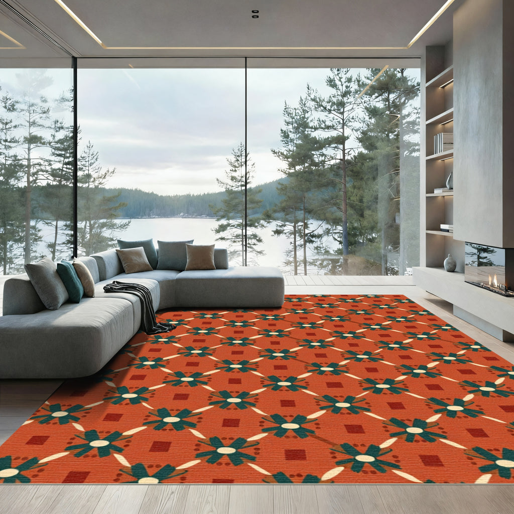 Terracotta Teal Star Lattice Rug