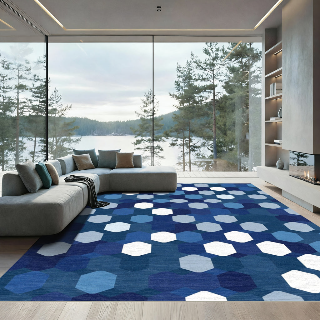 Ocean Blue Hexagon Mosaic Rug