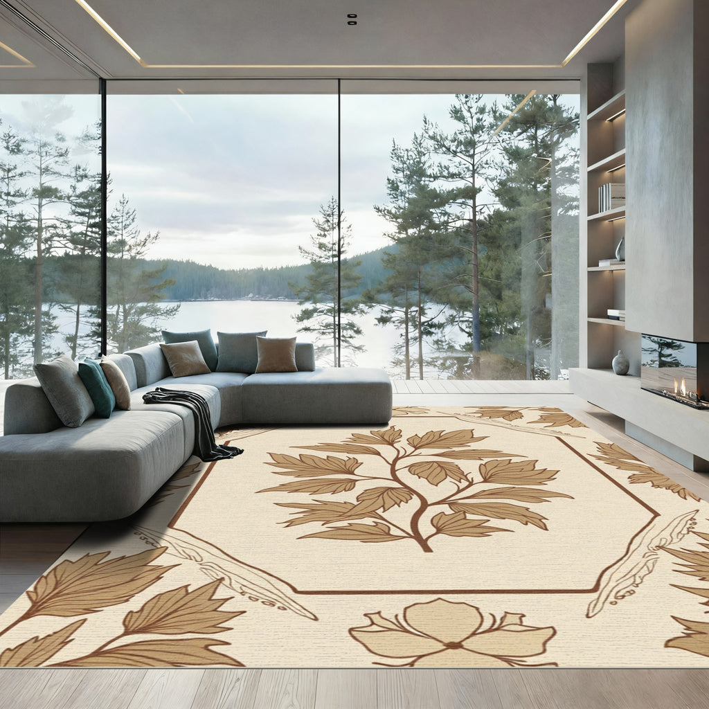 Sepia Foliage Art Nouveau Hexagon Rug