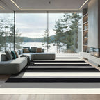 Black Gray White Striped Contemporary Rug