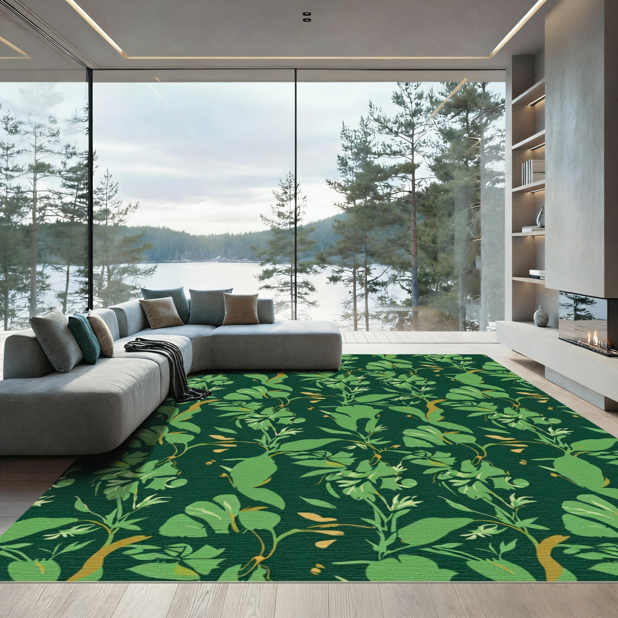 Emerald Green Botanical Vine Rug