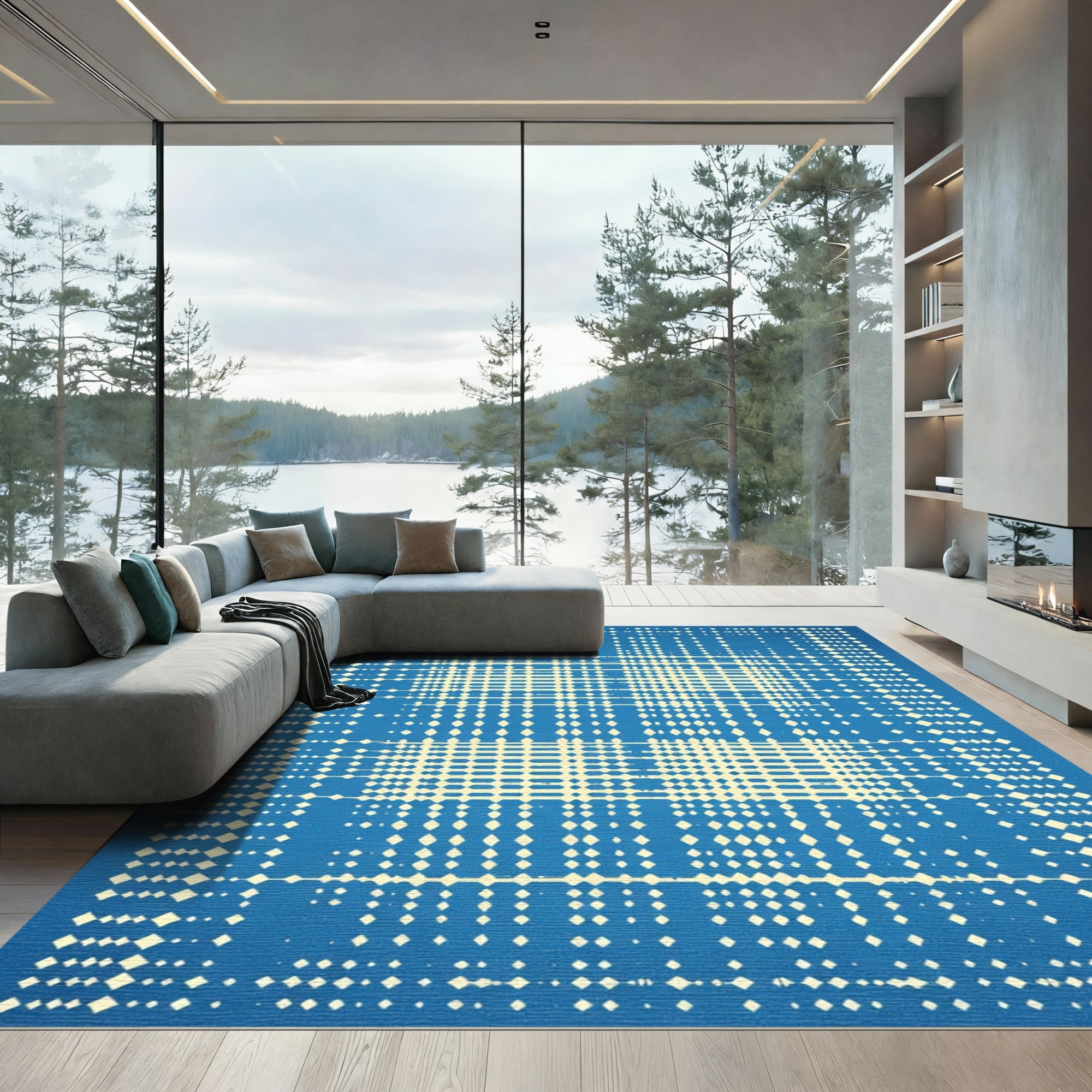 Geometric Cream Diamond Lattice Rug
