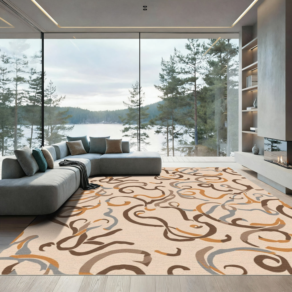 Earthy Swirls Abstract Brushstrokes Rug