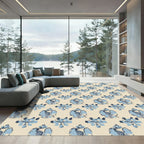 Light Blue Floral Medallion Cream Rug