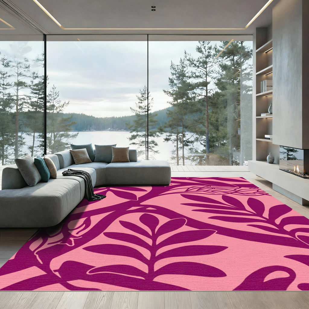 Vibrant Fuchsia Foliage Overlay Rug