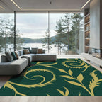 Golden Leaf Swirl Emerald Velvet Rug