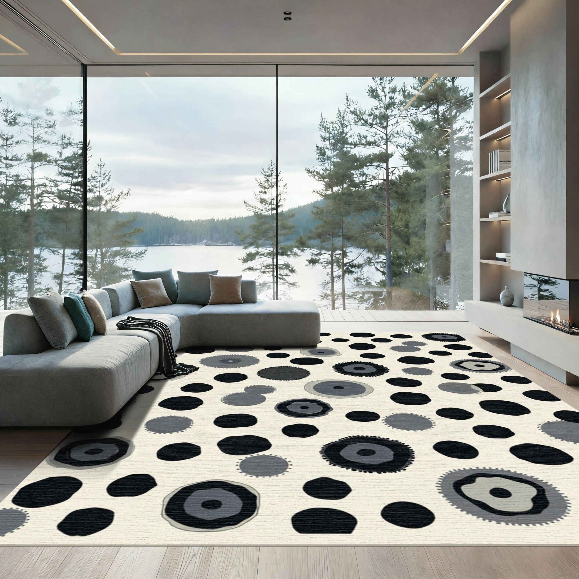 Monochromatic Abstract Circle Medallion Scatter Rug