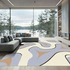 Abstract Blue Tan Swirl Flow Rug