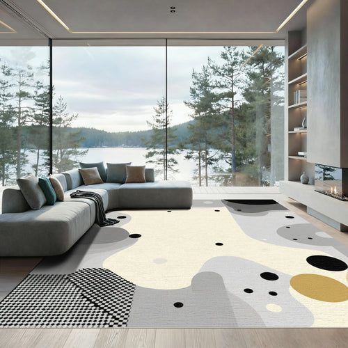 Artistic Abstract Geometric Circles Cream Rug