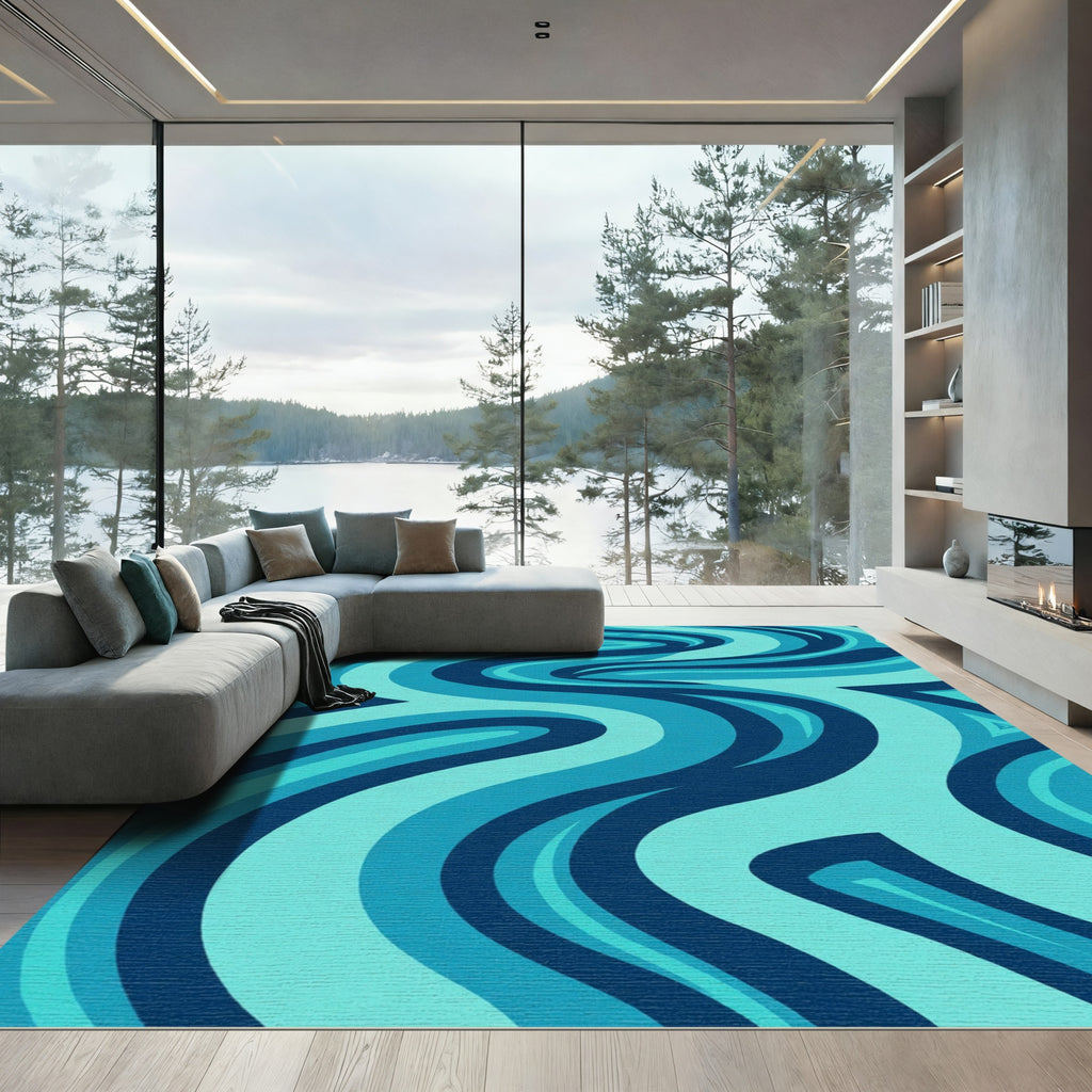 Aqua Blue Swirl Abstract Rug