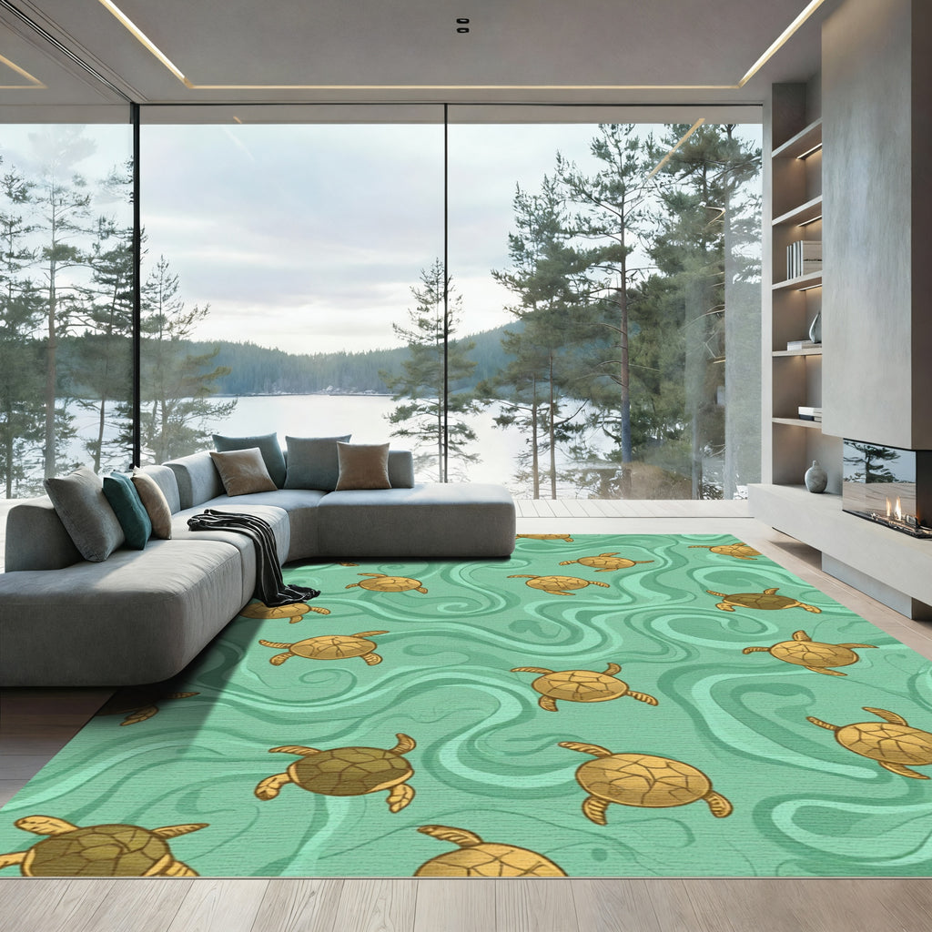 Golden Turtle Aquatic Swirls Rug