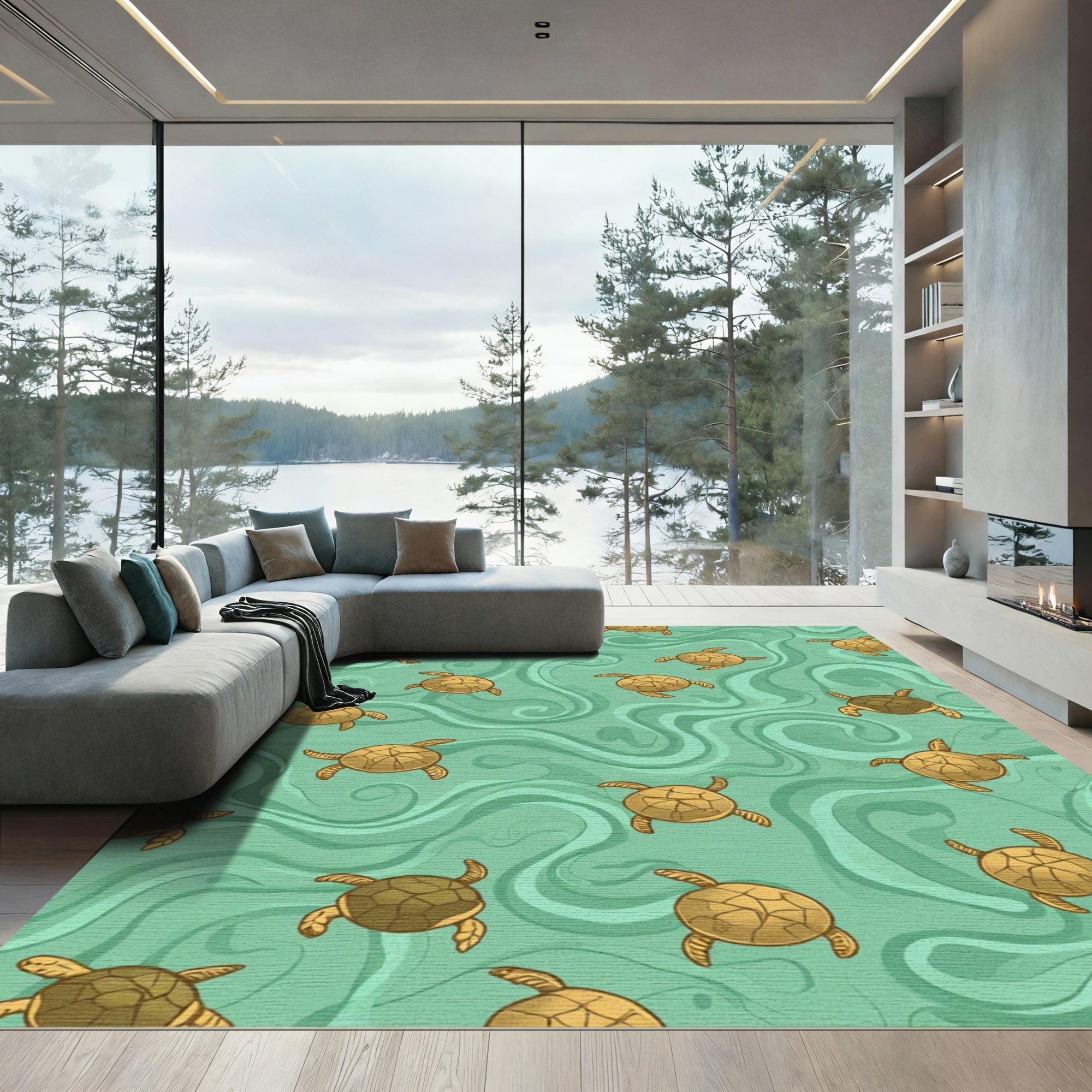 Golden Turtle Aquatic Swirls Rug