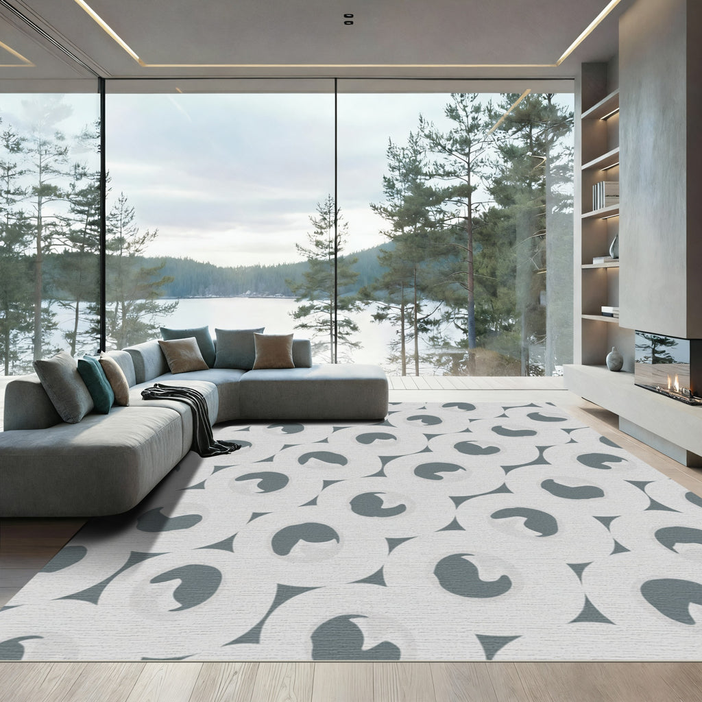 Subtle Gray Circles Interlocking Abstract Rug