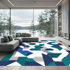Modern Blue Teal Geometric Abstraction Rug