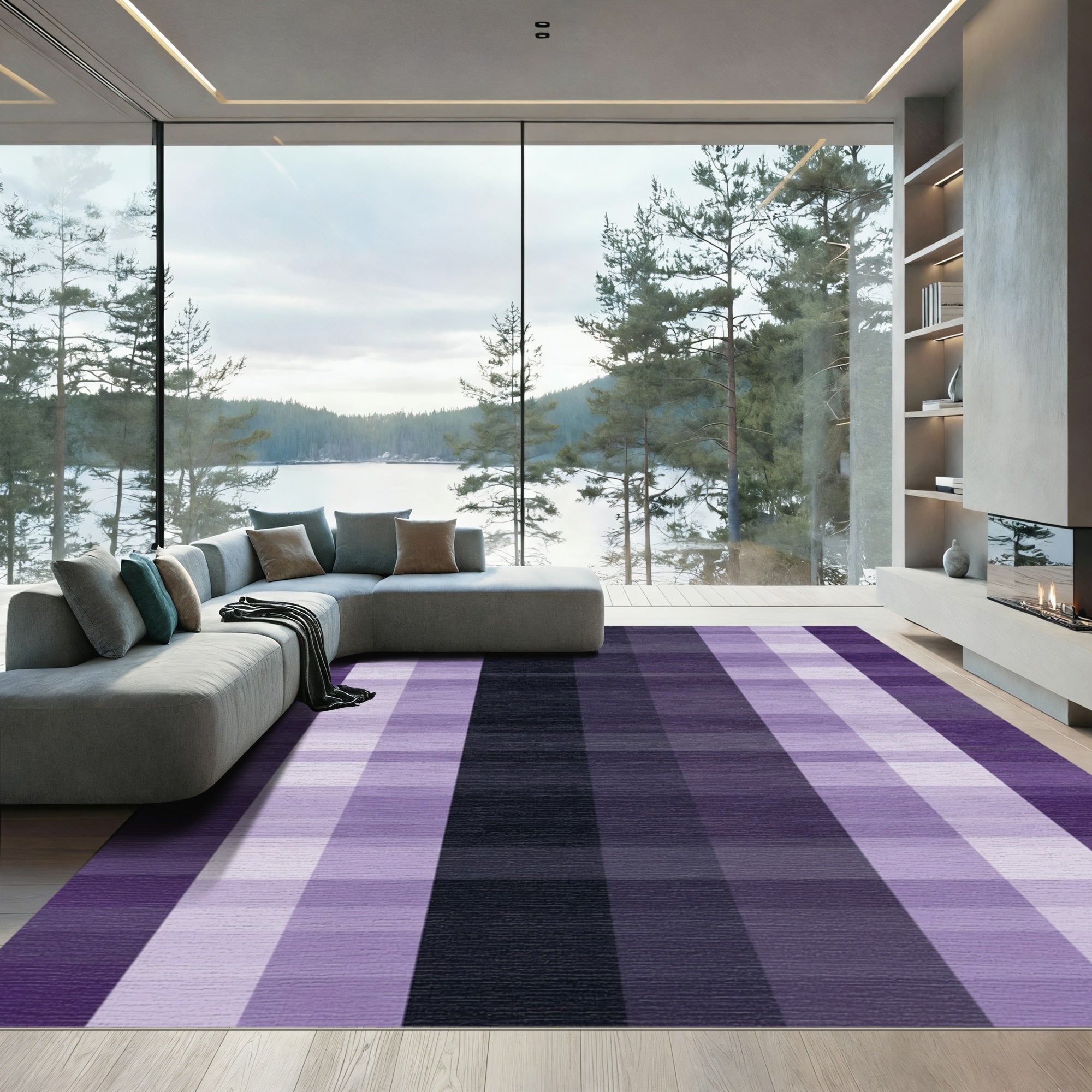 Purple Plaid Grid Background Decor Rug