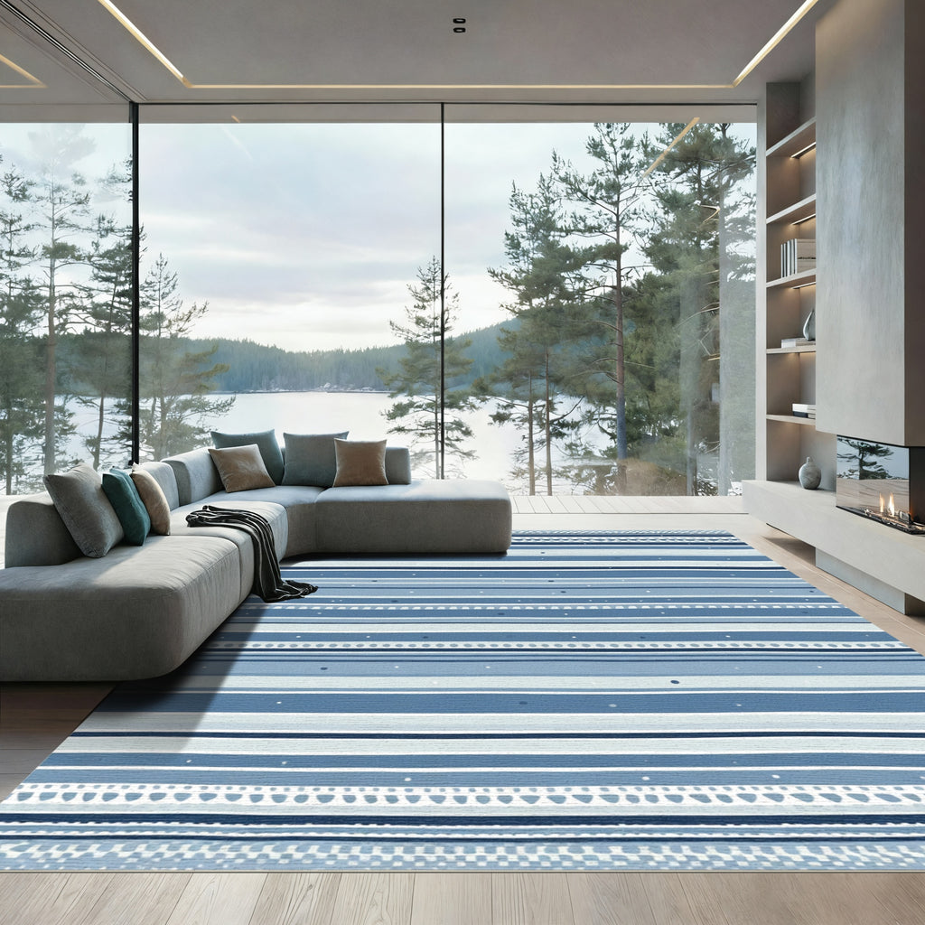 Striped Blues And Whites With Dot Accents Rug
