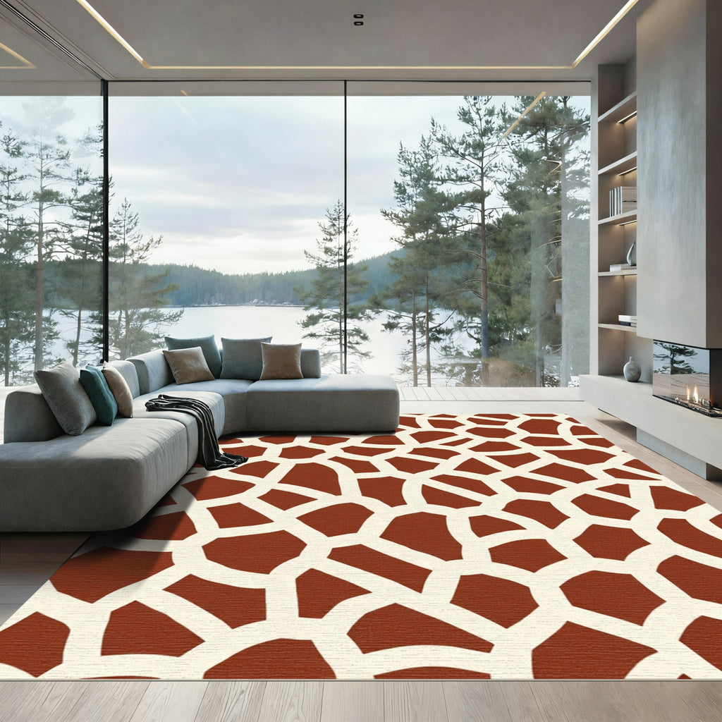 Giraffe Print Crimson Cream Terra Cotta Rug