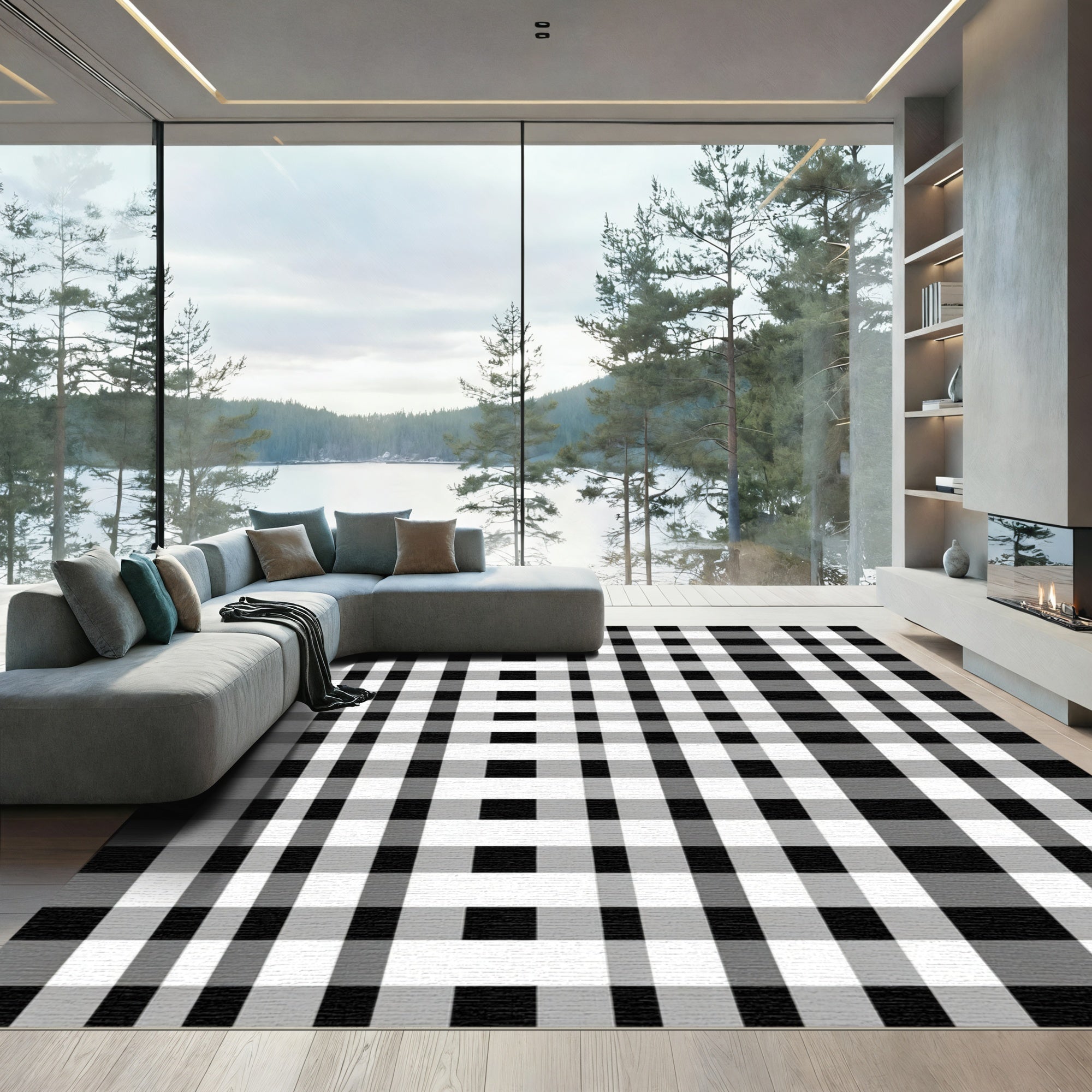 Classic Monochrome Lattice Weave Rug