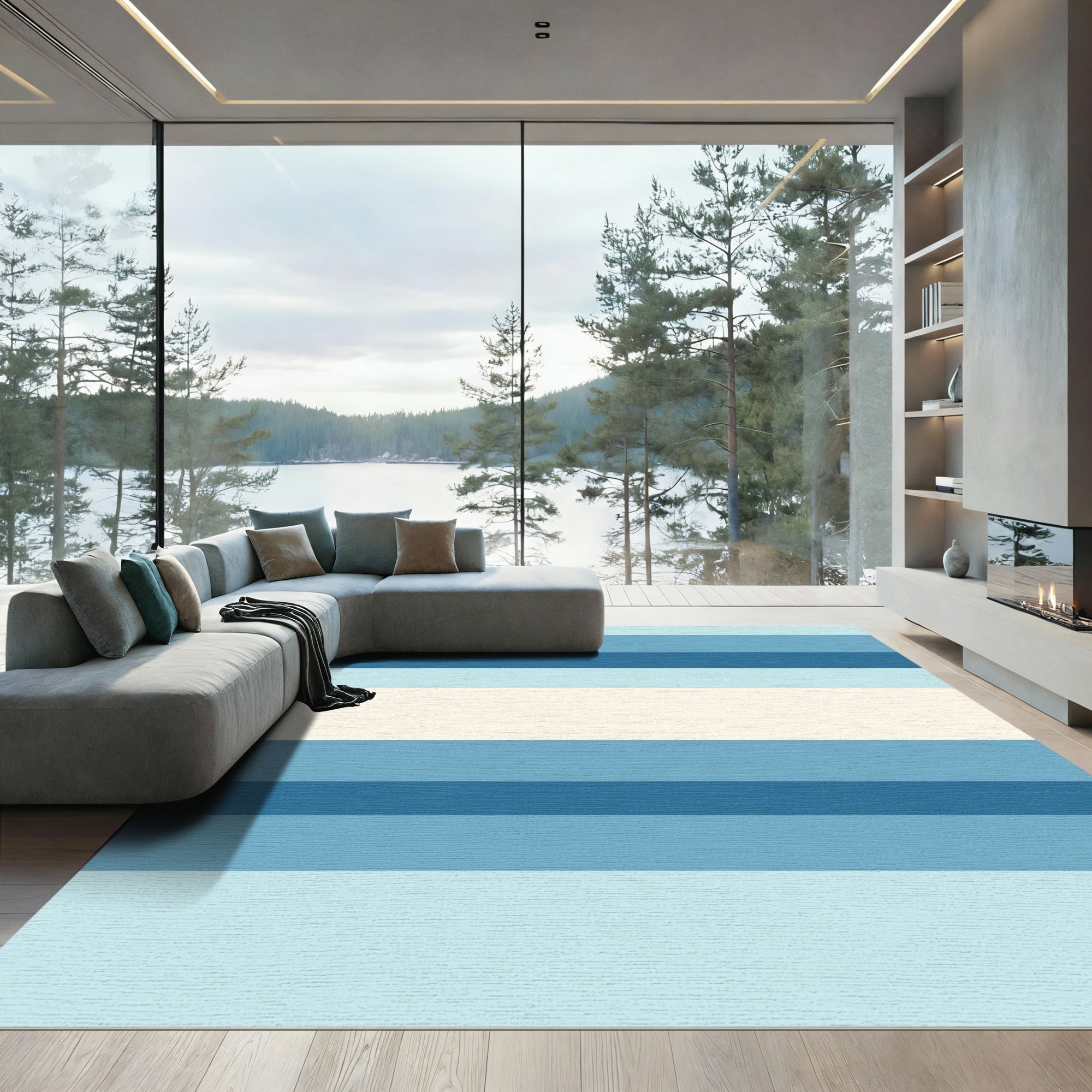 Serene Blue Stripe Harmony Rug
