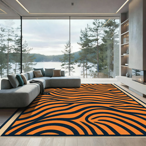Bold Orange Black Animal Print Rug