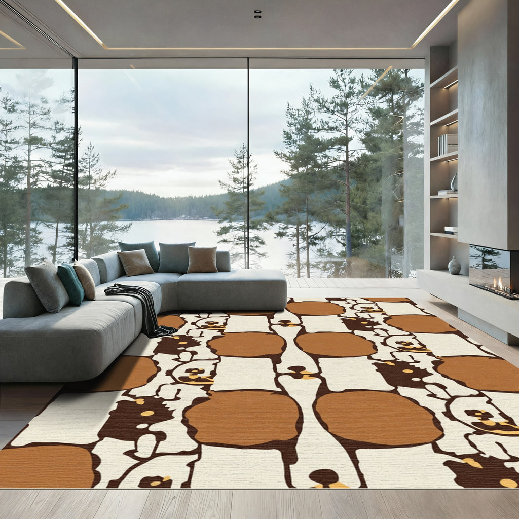 Brown Cream Organic Block Art Rug