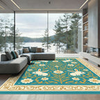 Turquoise Floral Bunny Art Rug
