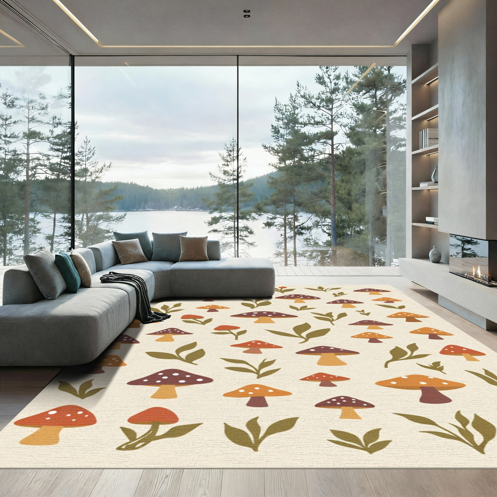 Earthy Mushroom Fungi Foliage Scatter Rug