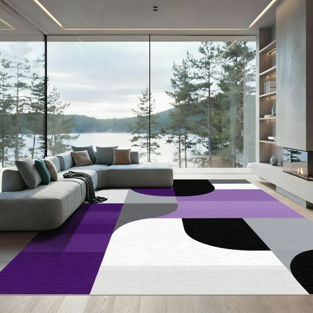 Modern Purple Black Geometric Abstraction Rug