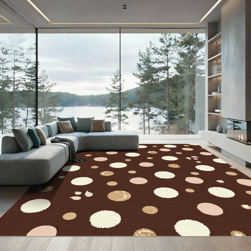 Brown Cream Pink Polka Dot Scatter Rug