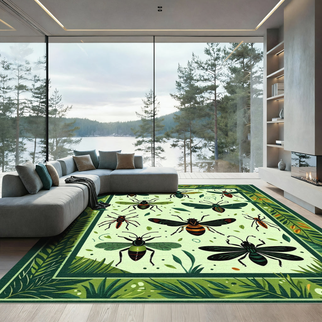 Green Fauna Insect Collection Rug