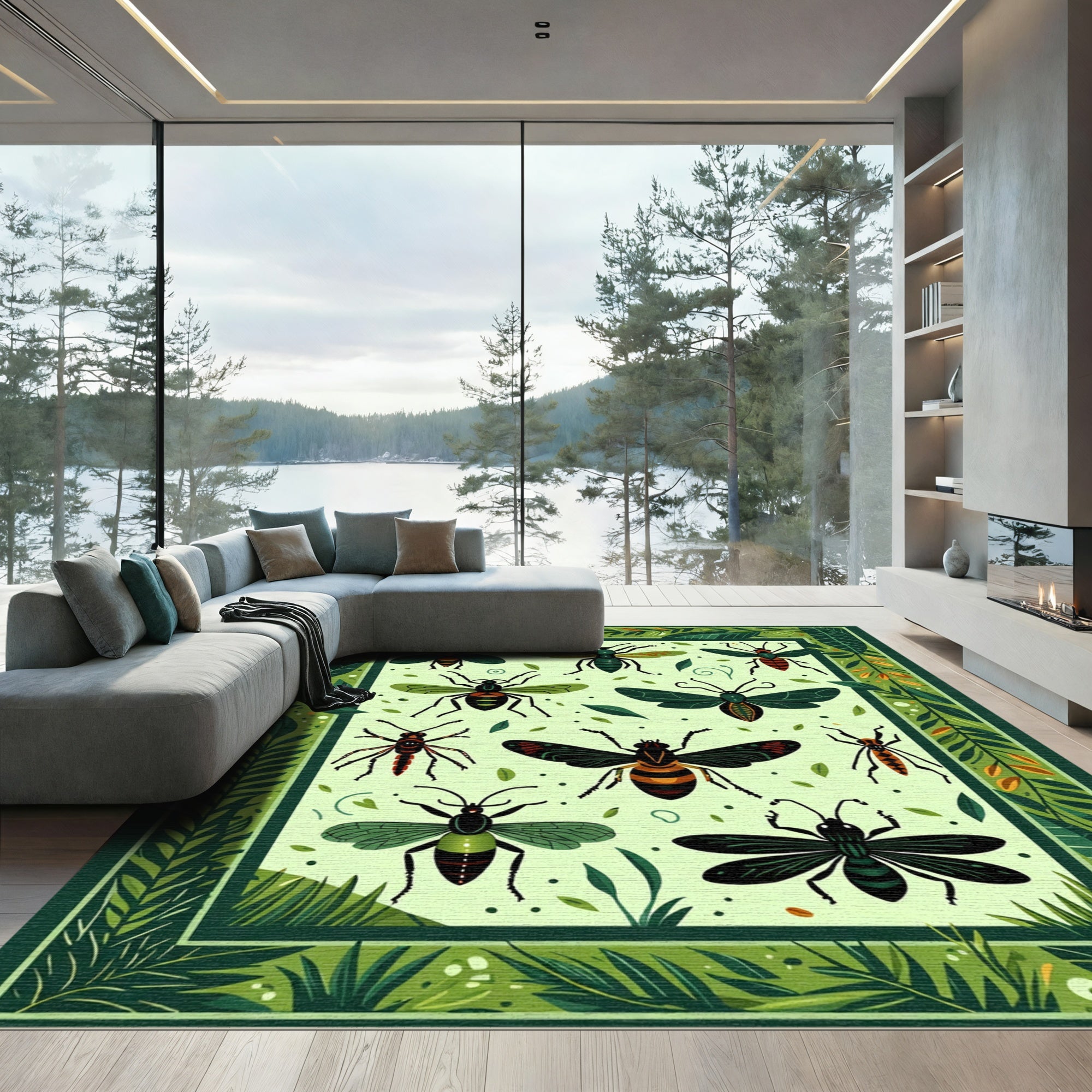 Green Fauna Insect Collection Rug