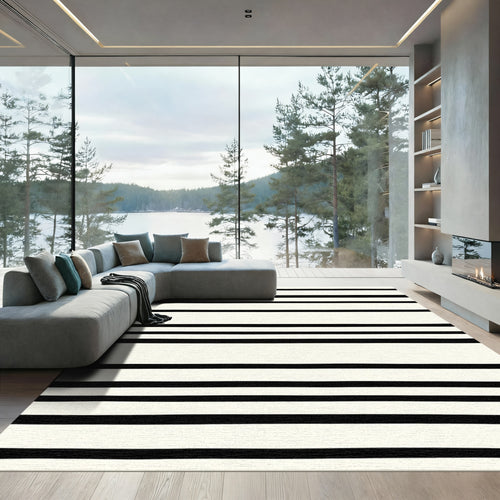 Bold Black White Striped Canvas Rug