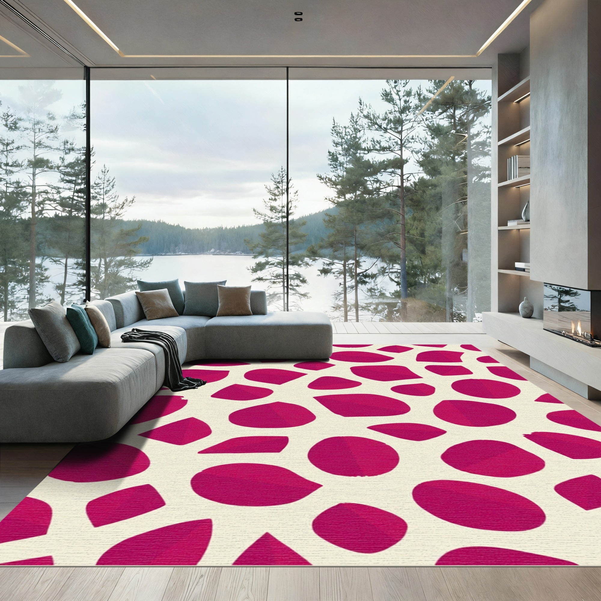 Crimson Petal Scattered Abstract Rug