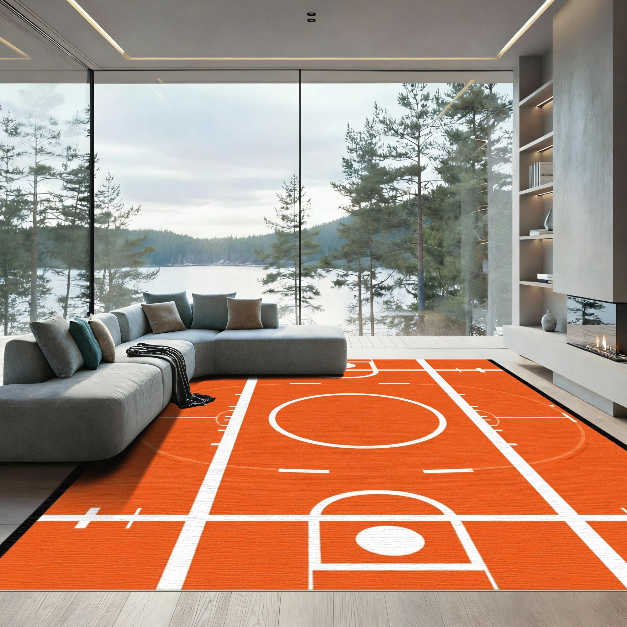 Orange Basketball Court Graphic Rug