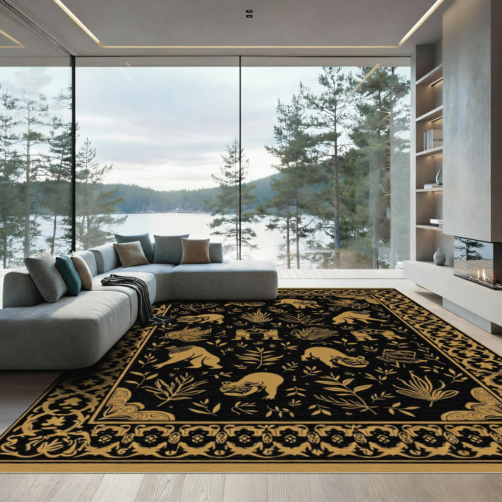 Golden Feline Flora Ornate Border Rug