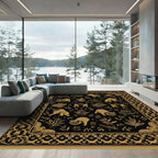 Golden Feline Flora Ornate Border Rug