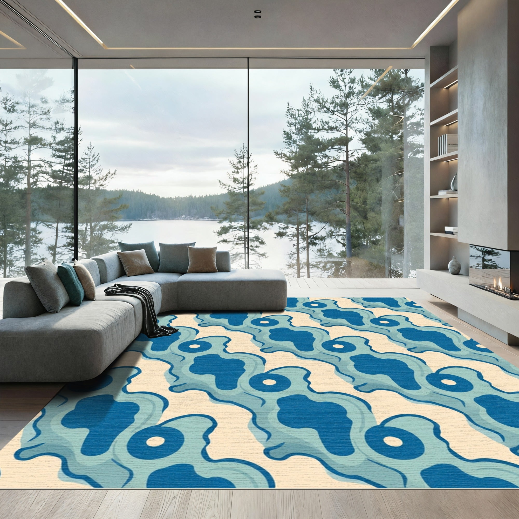 Blue Organic Blob Repeating Composition Rug