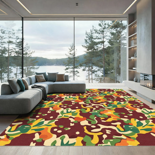 Bold Abstract Camouflage Crimson Overlay Rug