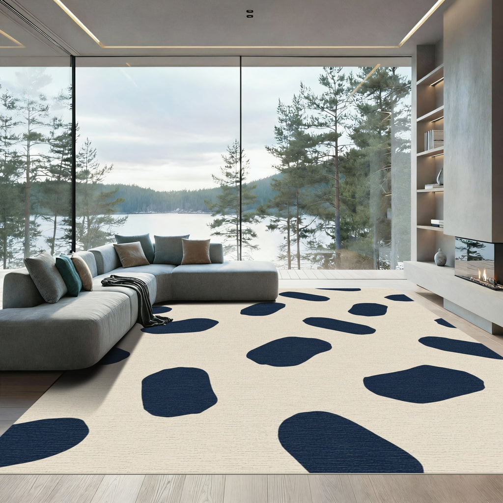 Navy Stains Beige Abstract Rug
