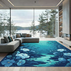 Deep Blue Underwater Floral Garden Rug