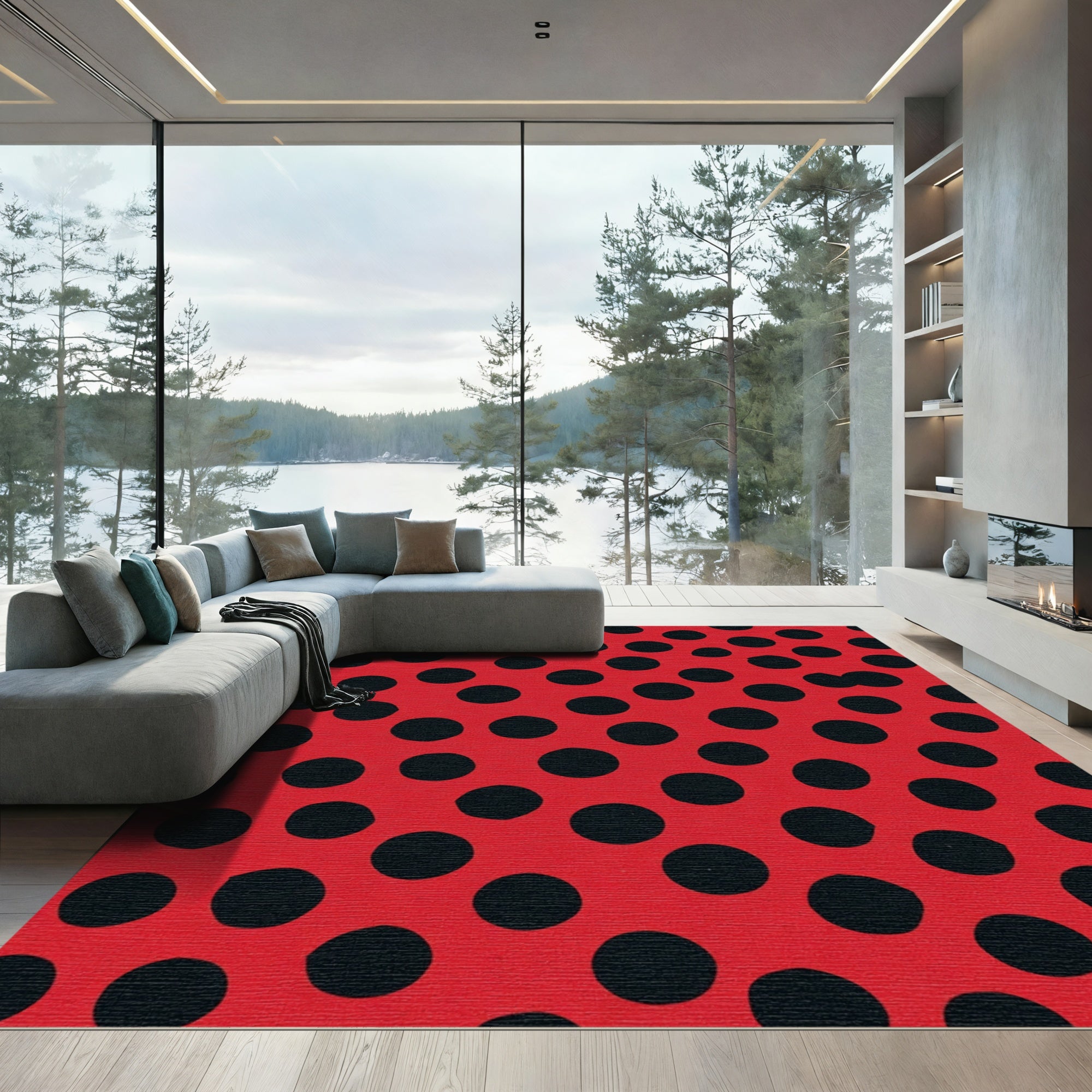 Classic Red Black Polka Dot Rug