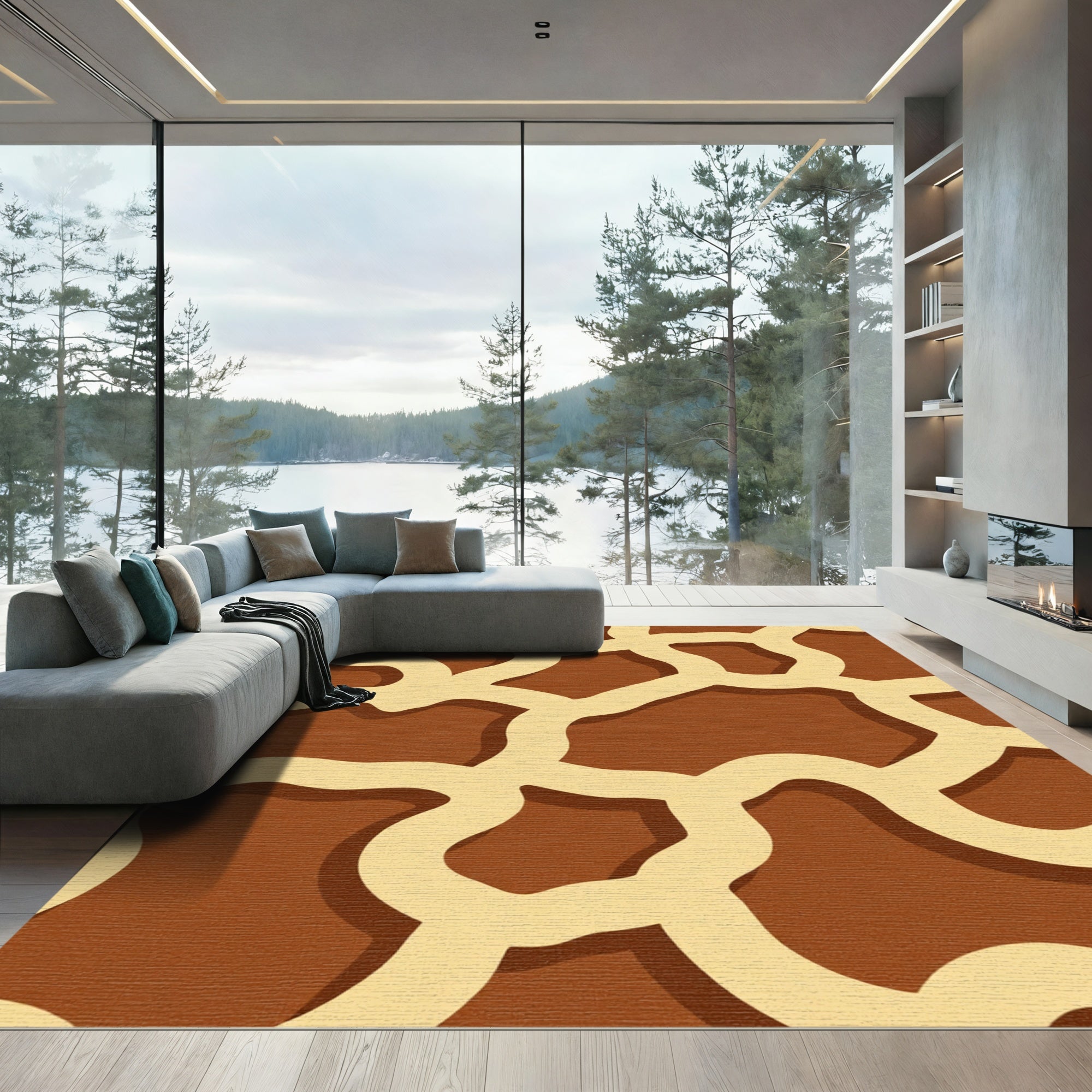 Earthy Brown Cream Organic Flow Rug