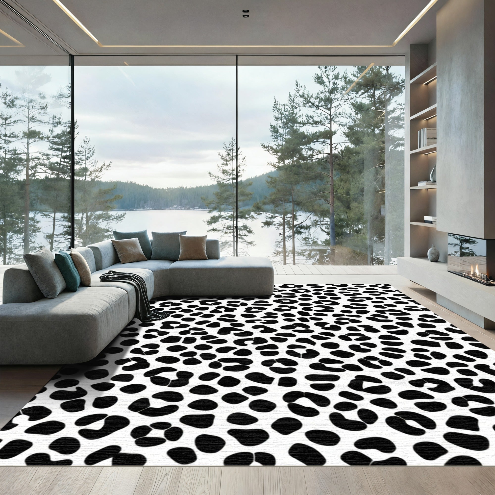 Chic Black White Animal Spots Rug