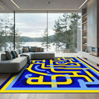 Bold Yellow Blue Geometric Maze Rug