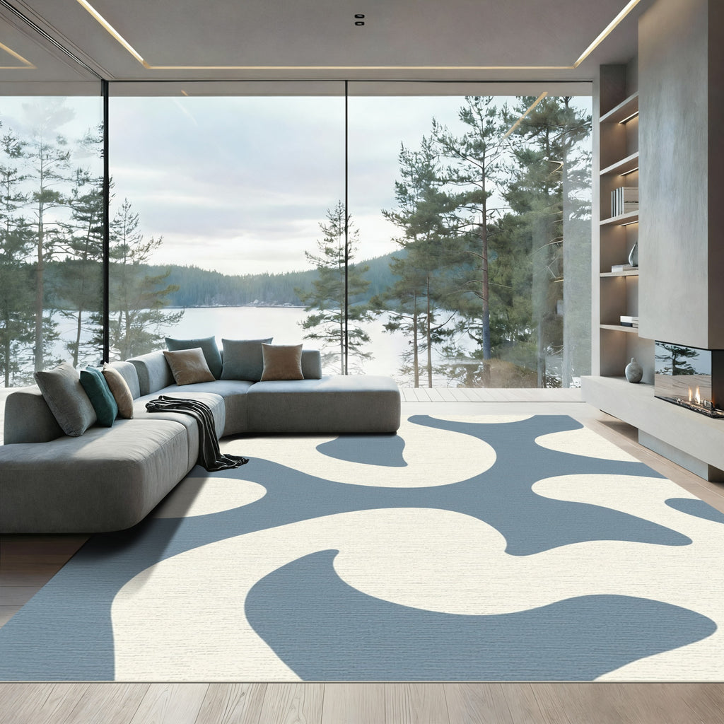 Soft Blue Abstract Swirl Rug