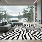 Bold Black White Swirl Animal Print Rug