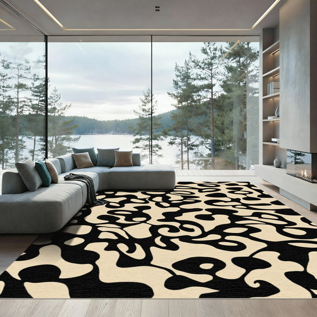 Organic Black Ivory Amorphous Shapes Rug