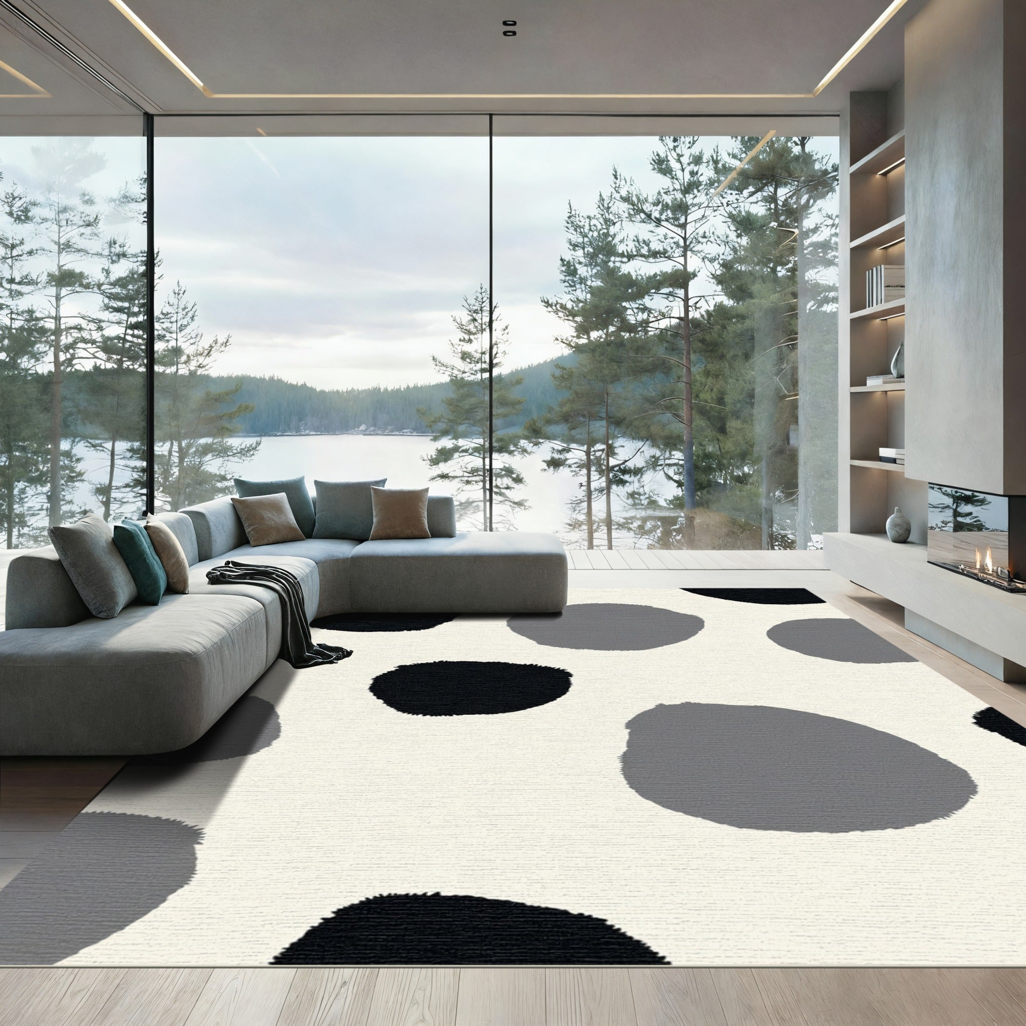 Abstract Black Gray Dot Scatter Rug