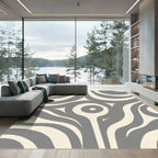 Gray Cream Abstract Swirling Curves Rug