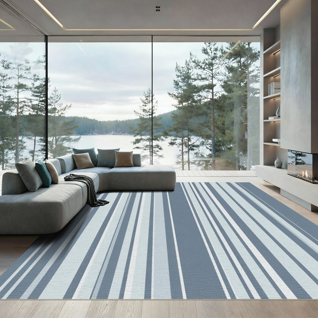Cool Blue Vertical Stripe Rug